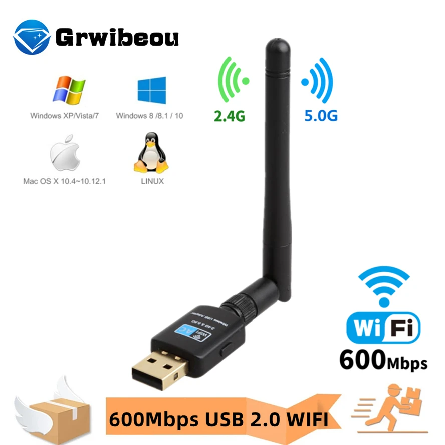 

Dual Band USB wifi 600Mbps Adapter 5B10 5.8GHz 2.4GHz WiFi with Antenna PC Mini Computer Network Card Receiver 802.11/n/g/ac