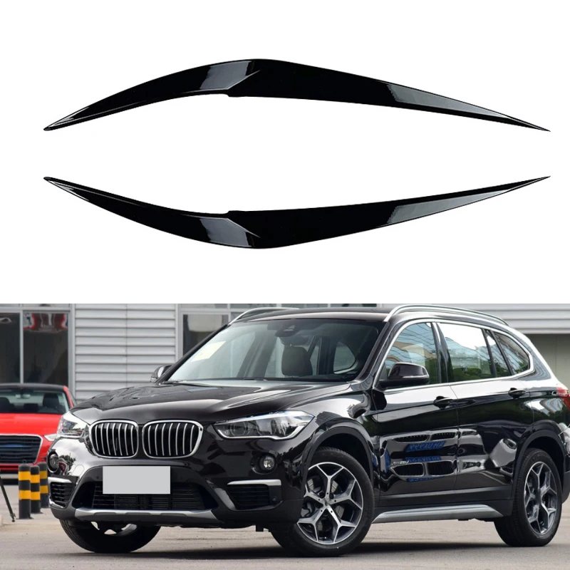 

Carbon Fiber Head Light Eyelids Lids ABS Car Headlight Eyebrow Eyelid Trim Eyebrows For BMW X1 F48 F49 2015-2021 Gloss Black