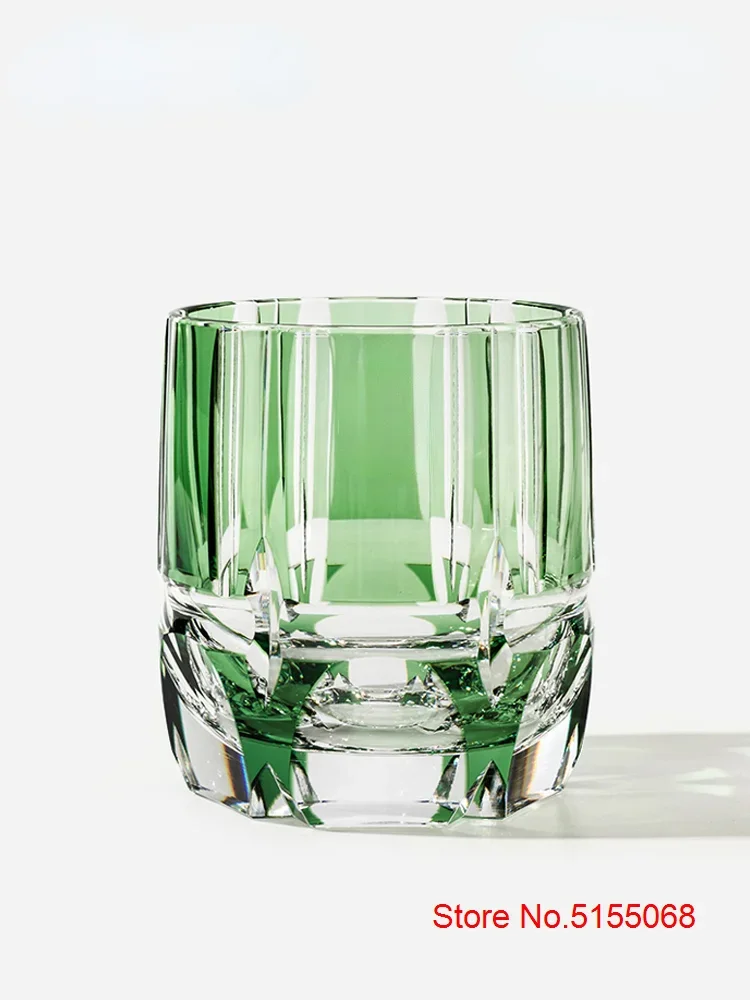 Edo Kiriko Crystal Rock Glass, Hand Carving, Green Bamboo Liquor Wine Tumbler, Top Grade Whiskey Cup, Japan Style, KAGAMI Design 6