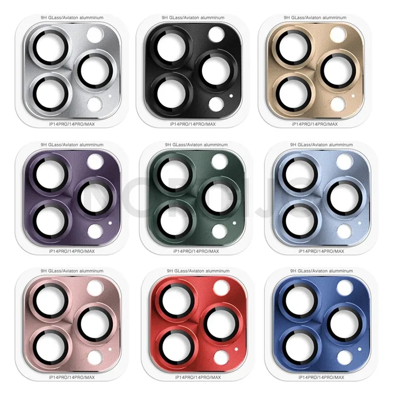 50pcs for iPhone 15 14 13 12 11 Pro Max Plus Mini Camera Lens Protector Tempered Glass 3D Full Cover Alloy Metal Screen CD Ring