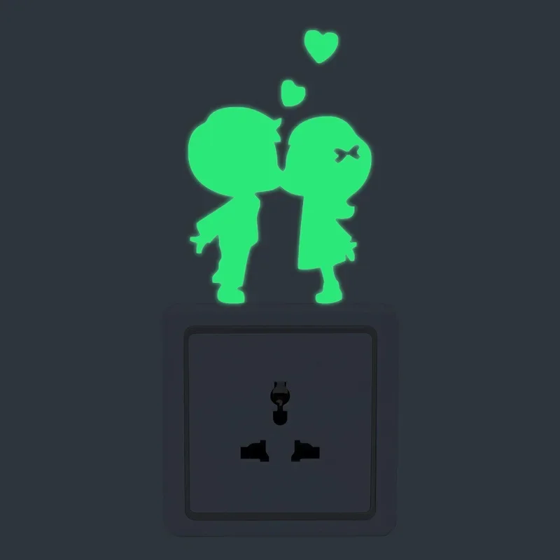 Luminous Cartoon Switch Sticker Glow in the Dark Cat Sticker Fluorescent Fairy Moon Stars Sticker Kid Room Decor Wall Stickers