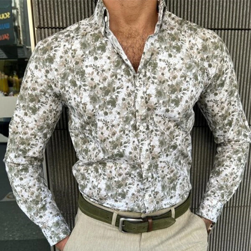 

Vintage Shirt For Men 3d Flower Print Long Sleeve Male Shirts Lapel Button Female Clothing Casual Fashion Tops Oversized Tshirt