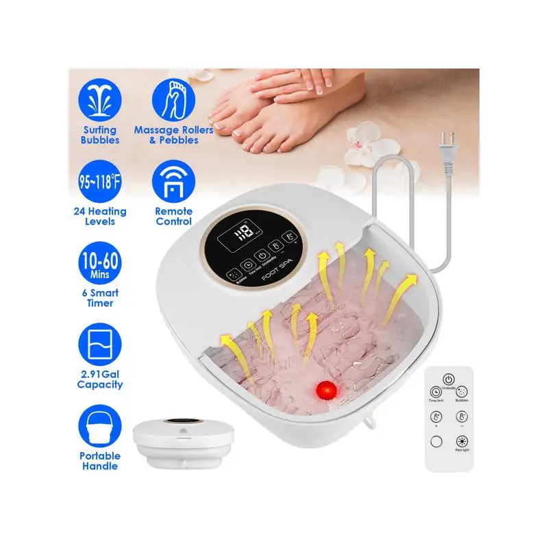 جهاز تدليك كهربائي للقدمين قابل للطي مع جهاز تحكم عن بعد، 24 مستويًا للحرارة، 6 إعدادات للمؤقت، 6 بكرات تدليك و48 حصاة مقلدة #1
