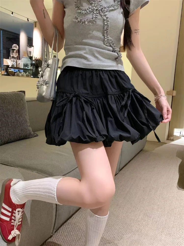Kawaii Bow Skirts Women Japanese Style Empire All-match Holiday Streetwear Summer Schoolgirl Cute Aesthetic Casual Mini Fashion