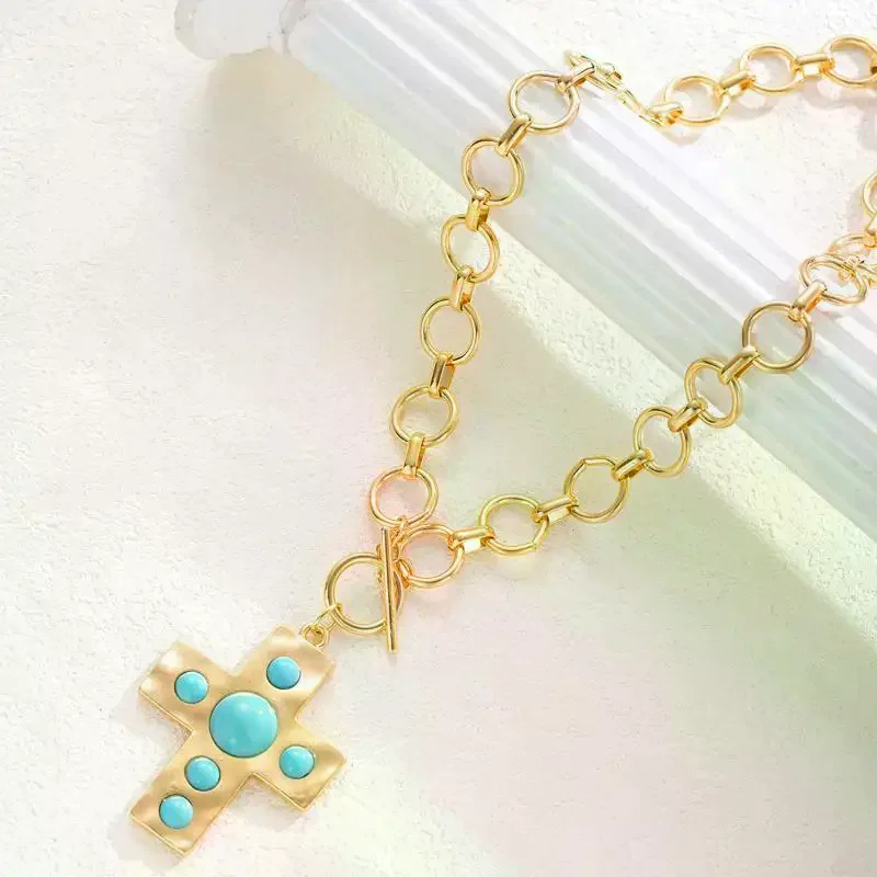 Vintage Gold Layered Cross Pendant Necklace Religious Coin Medallion Choker For Women Boho Summer Beach Jewelry - view 4
