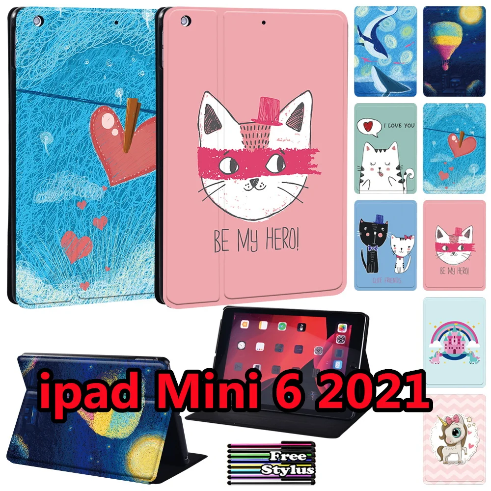 Tablet Case for Apple for IPad Mini 6 8.3 inch 2021 A2567 A2568 A2569 Cover Funda Cute Cartoon Stand Cases Pu Leather for Mini 6