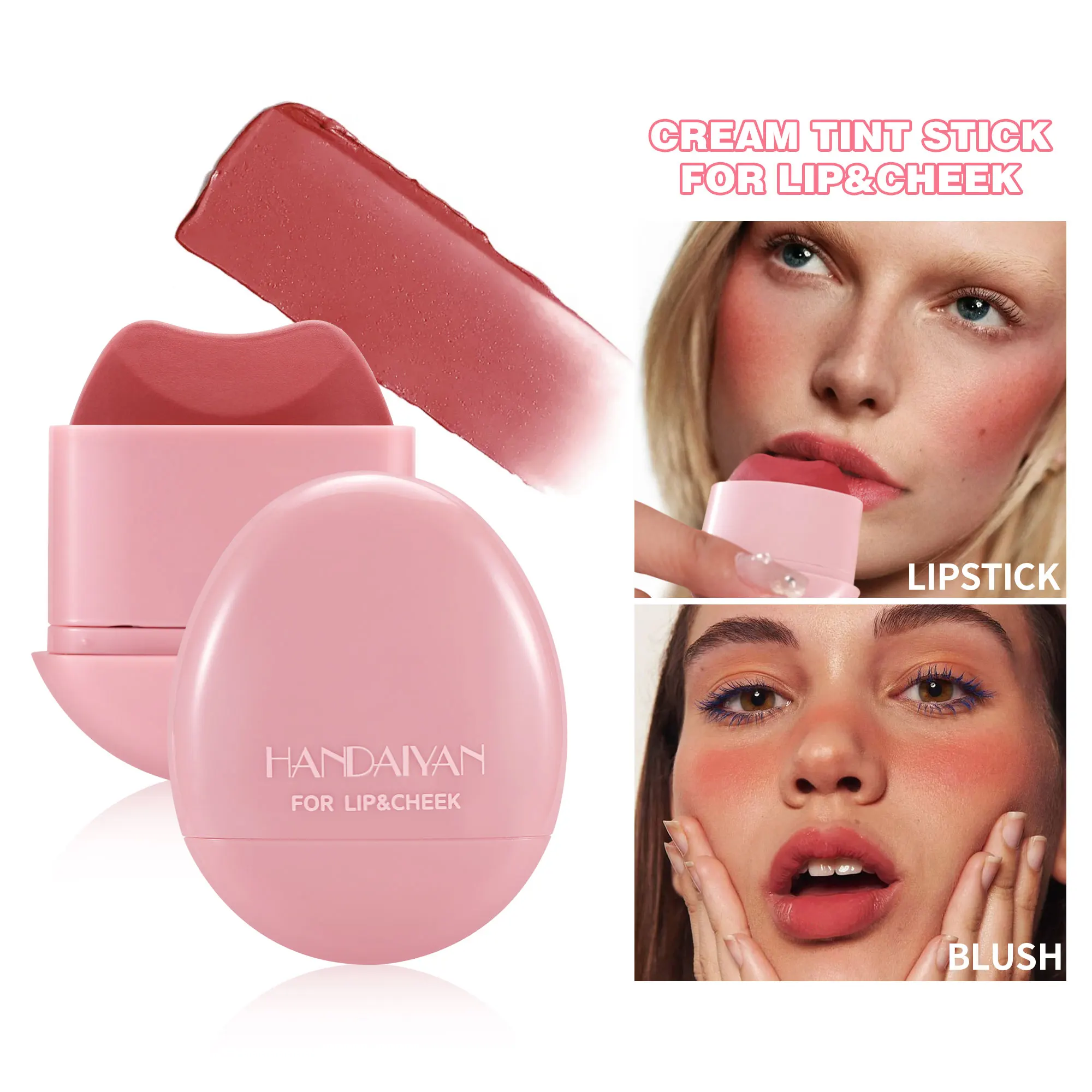 HANDAIYAN Rubor de guijarro rosa mate de 5 colores resistente al agua y al sudor Fácil aplicación de doble uso para labios y mejillas