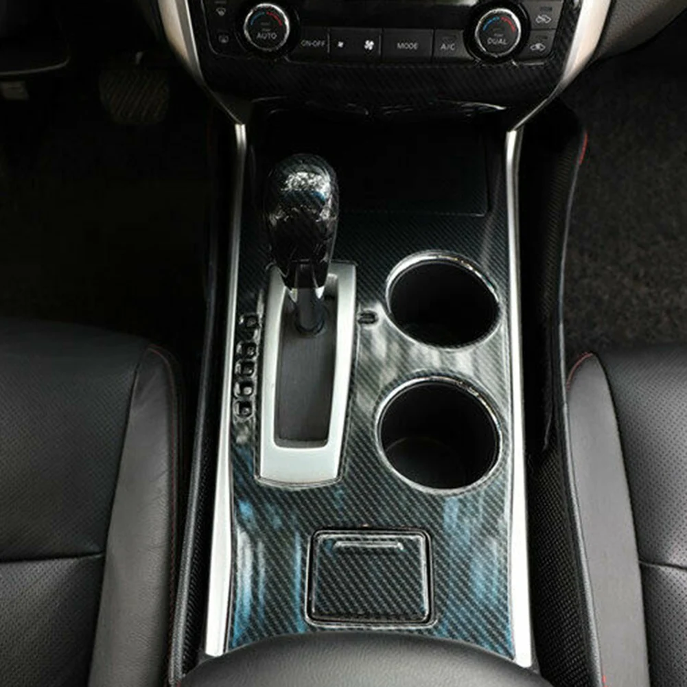 Carbon Fiber Central Console Gear Shift Knob Trim Shift Lever Cover for Nissan Teana Altima 2013-2018 Decoration