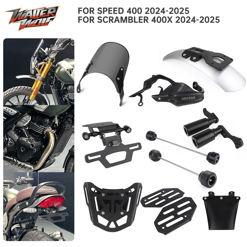 

Handguard Windshield Wheel Frame Crash Slider For Scrambler 400X Speed 400 2024-2025 Mirror Mudguard Tidy License Plate Bracket