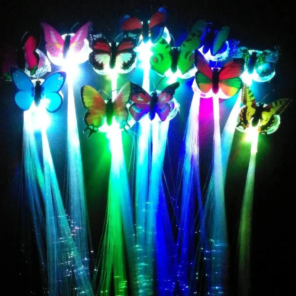 LED Glowing Flash Wigs Hair Braided Clip Hairpin Butterfly Luminous Dance Hairpin Clip Halloween Party Bar Christmas Decoration