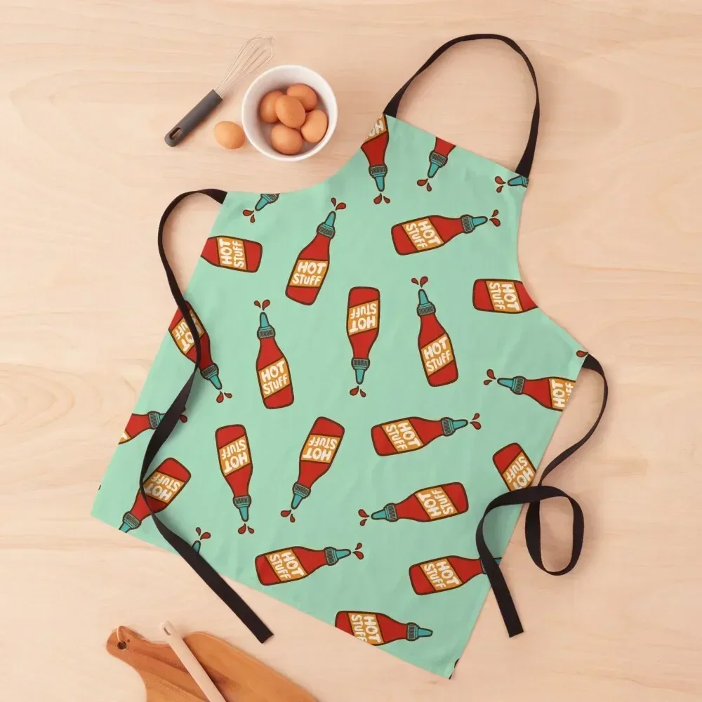 

Hot Stuff Hot Sauce Pattern in Mint Apron Salon Bib For Kitchen man chef uniform Apron