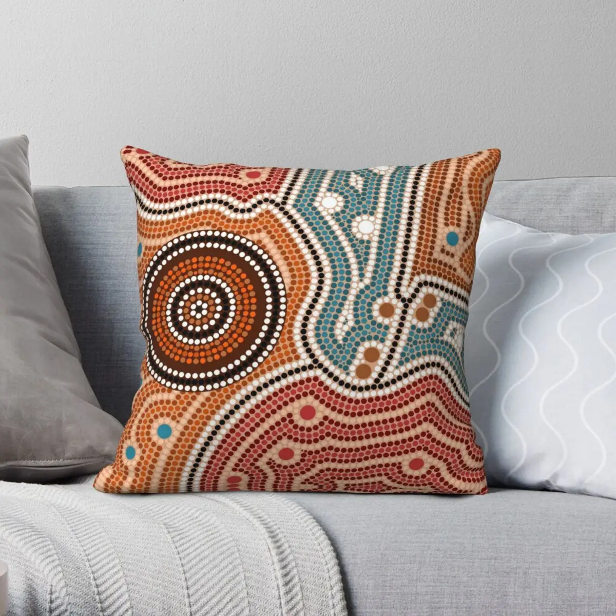 Aboriginal Art Dot Depicting Square Pillowcase Polyester Linen Velvet Pattern Zip Decor Pillow Case Room Cushion Cover 45x45