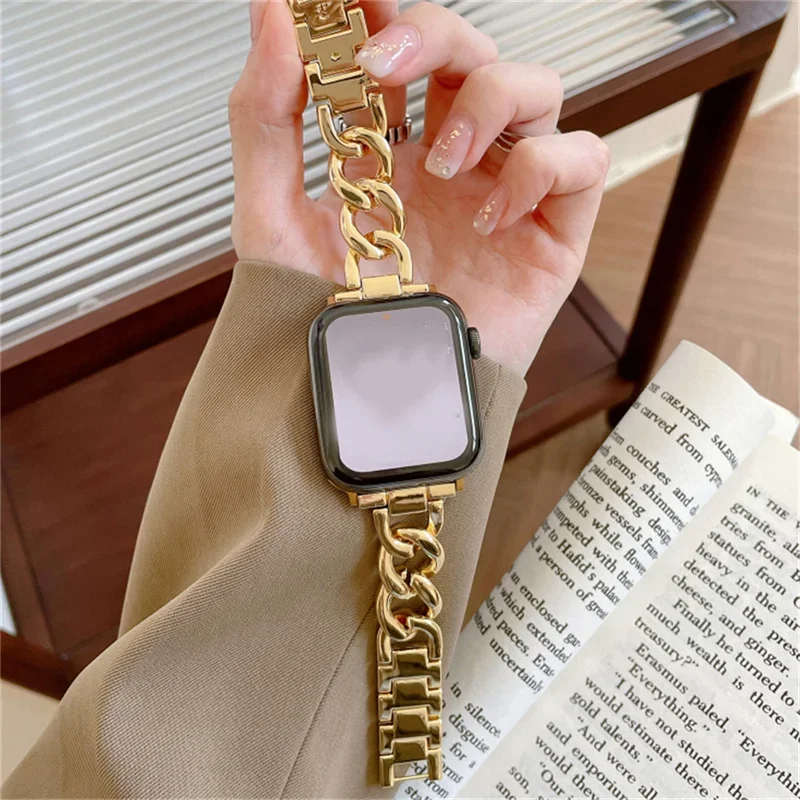 Luxury Gold Watch Band For Apple Watch 44mm 8 7 9 41mm  6 5 Stainless Steel Women Bracelet For iWatch Ultra 40mm 42mm 49mm Strap