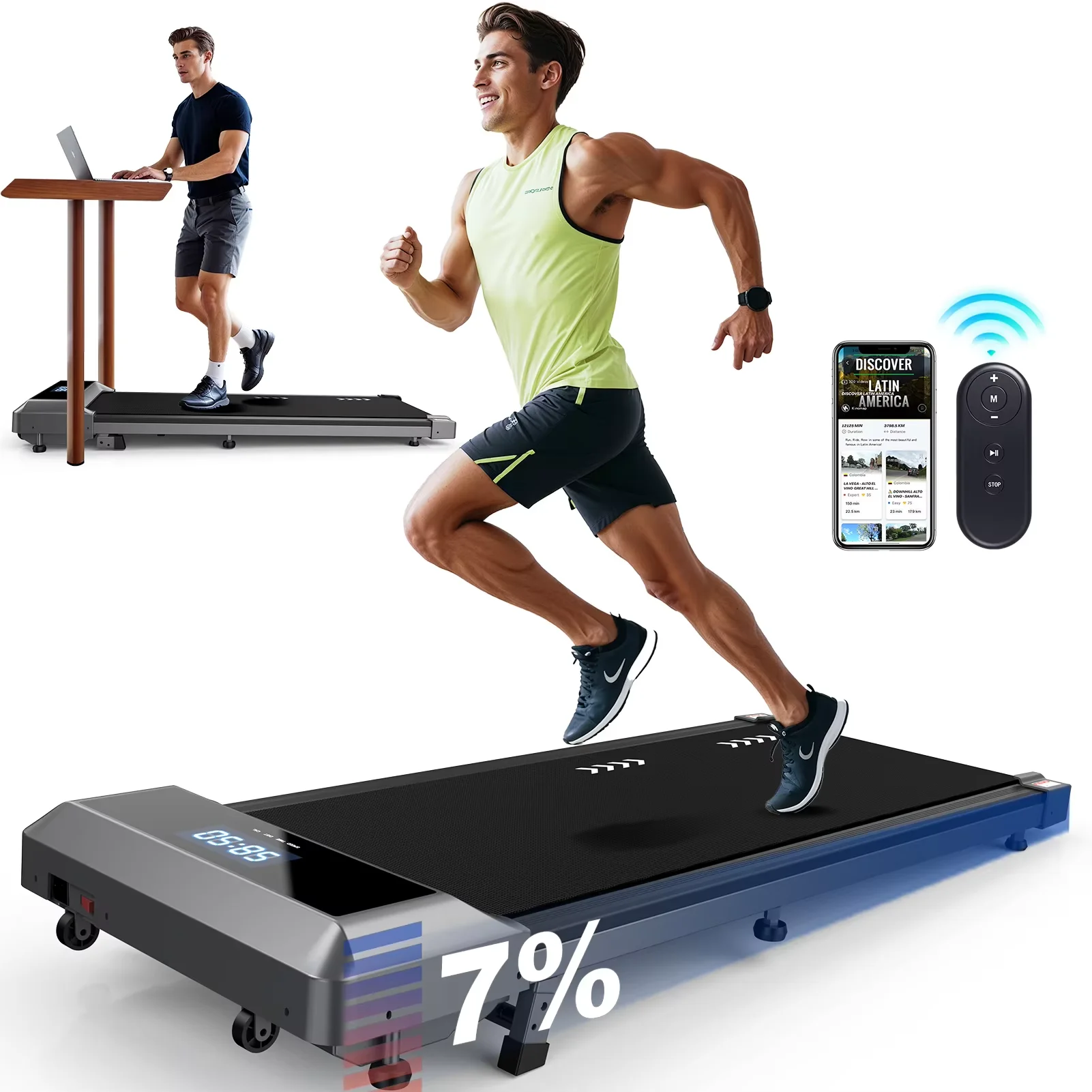 

Walking Pad Treadmill with Led Display 2-in-1 Treadmill Desk with Remote Control 2.25Hp Motor, 1-6 Km/H Speed