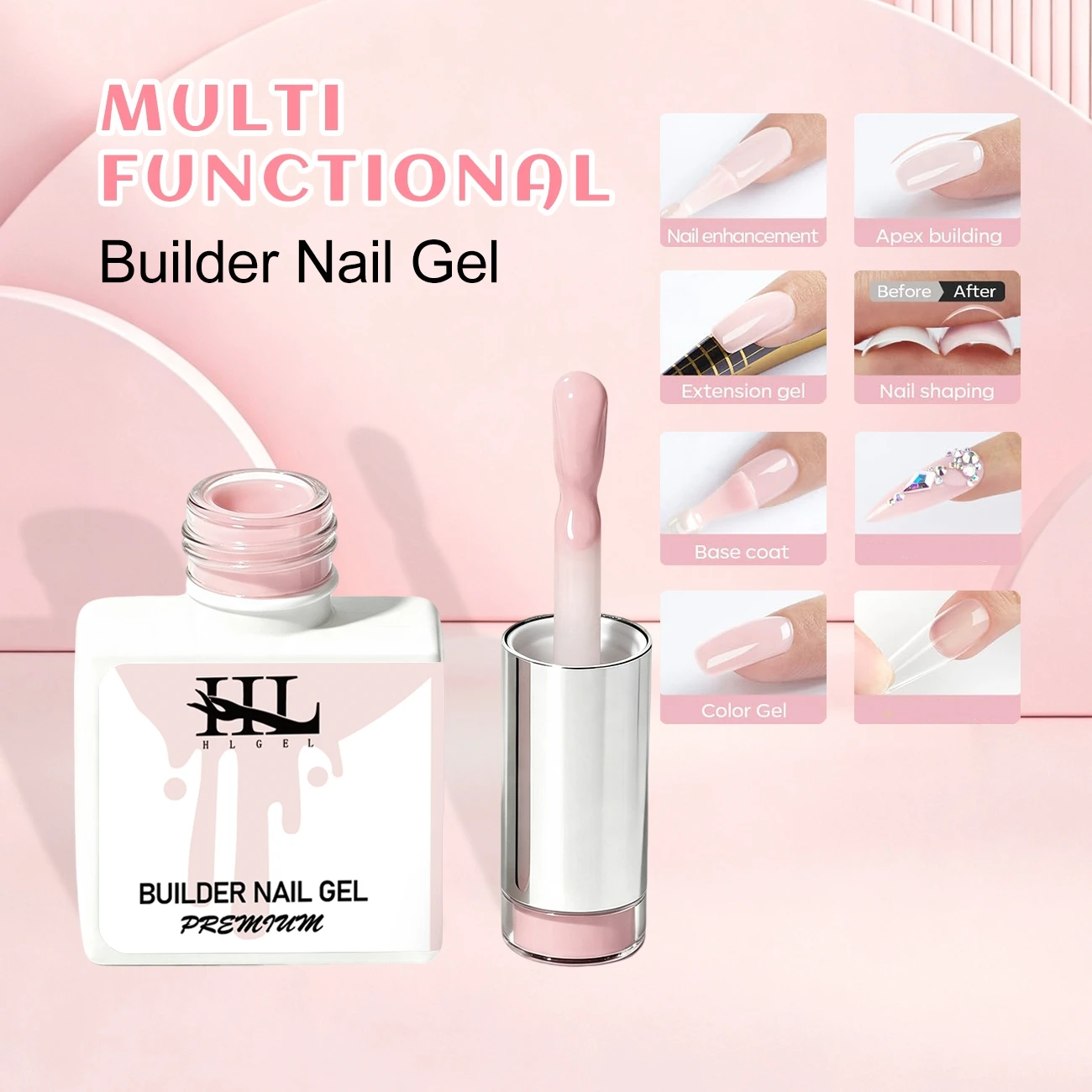 Builder Nail Gel, 8-in-One Cover Nude Builder, LED Lamp Cured | Thickening Apex Building Strengthener Extension Rubber Color