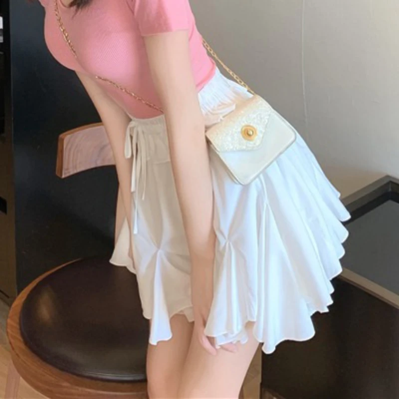 Pleated Mini Skirts Women Preppy Style Tender Solid Holiday A-line Faldas Soft Fashion Korean Style Girlish All-match Clothing