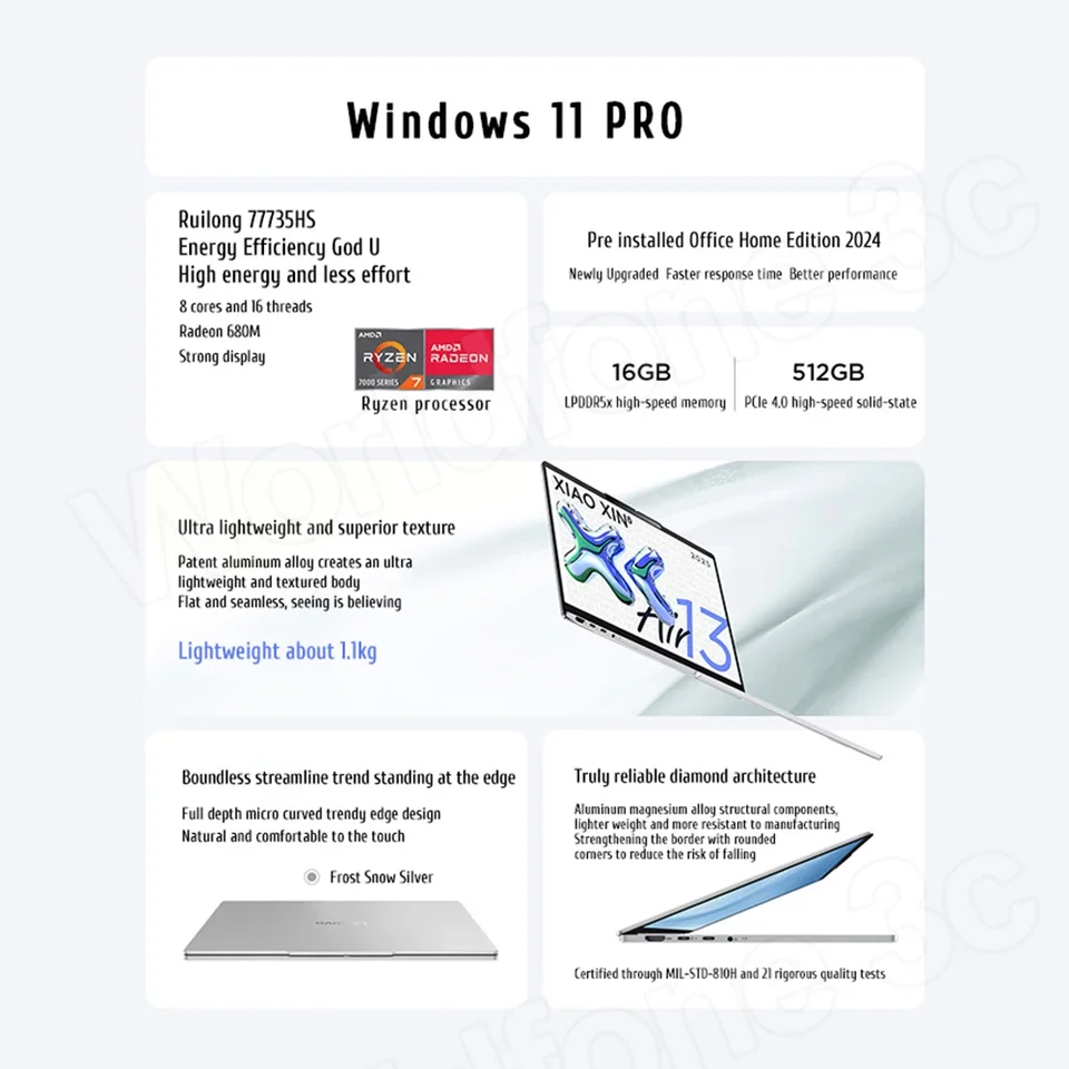 Lenovo Xiaoxin 13 Air Laptop 2025 Ryzen 7 7735HS 16GB RAM 512GB