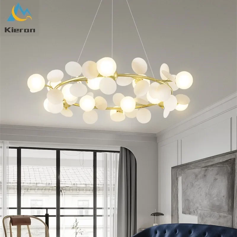 Nordic Gorgeous Flower Branch LED Chandelier Restaurant Living Room Study Lighting Chandelier Room Decor Colourful Pendant Light