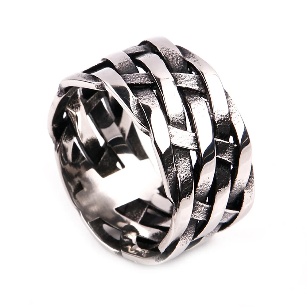 New Japanese And Korean Men\'s And Women\'s Popular Jewelry Titanium Steel Ring Braided Punk Style Rings