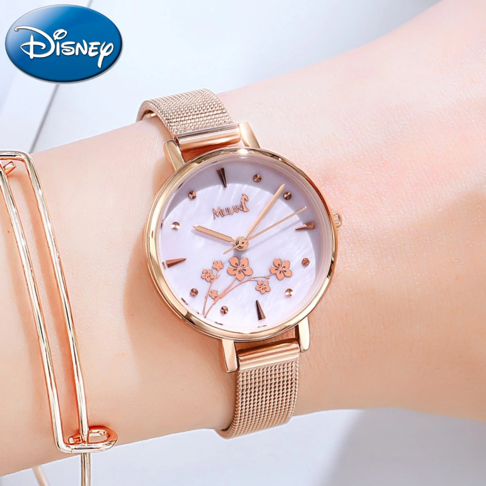 Disney Women Watch Mulan Steel Belt Small Dial Workplace Waterproof Decorative Girls Quartz Clock Relogio Masculino