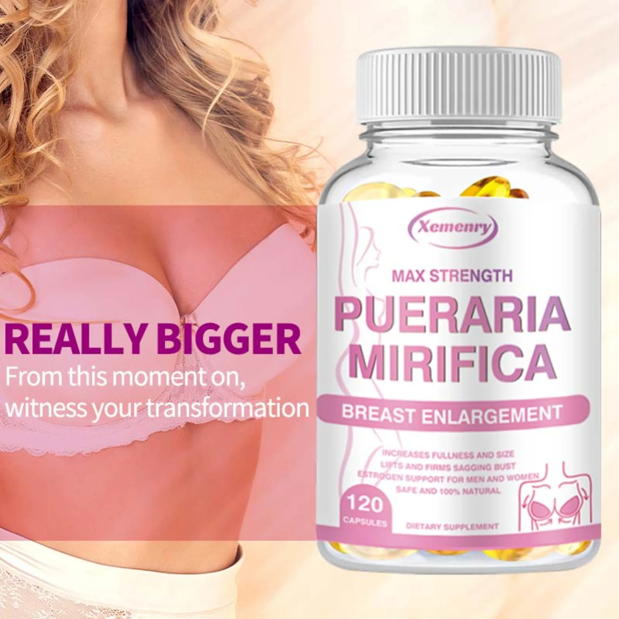 

PUERARIA MIRIFICA — добавка для груди для поддержки большей, округлая, любимая грудь — 120 капсул