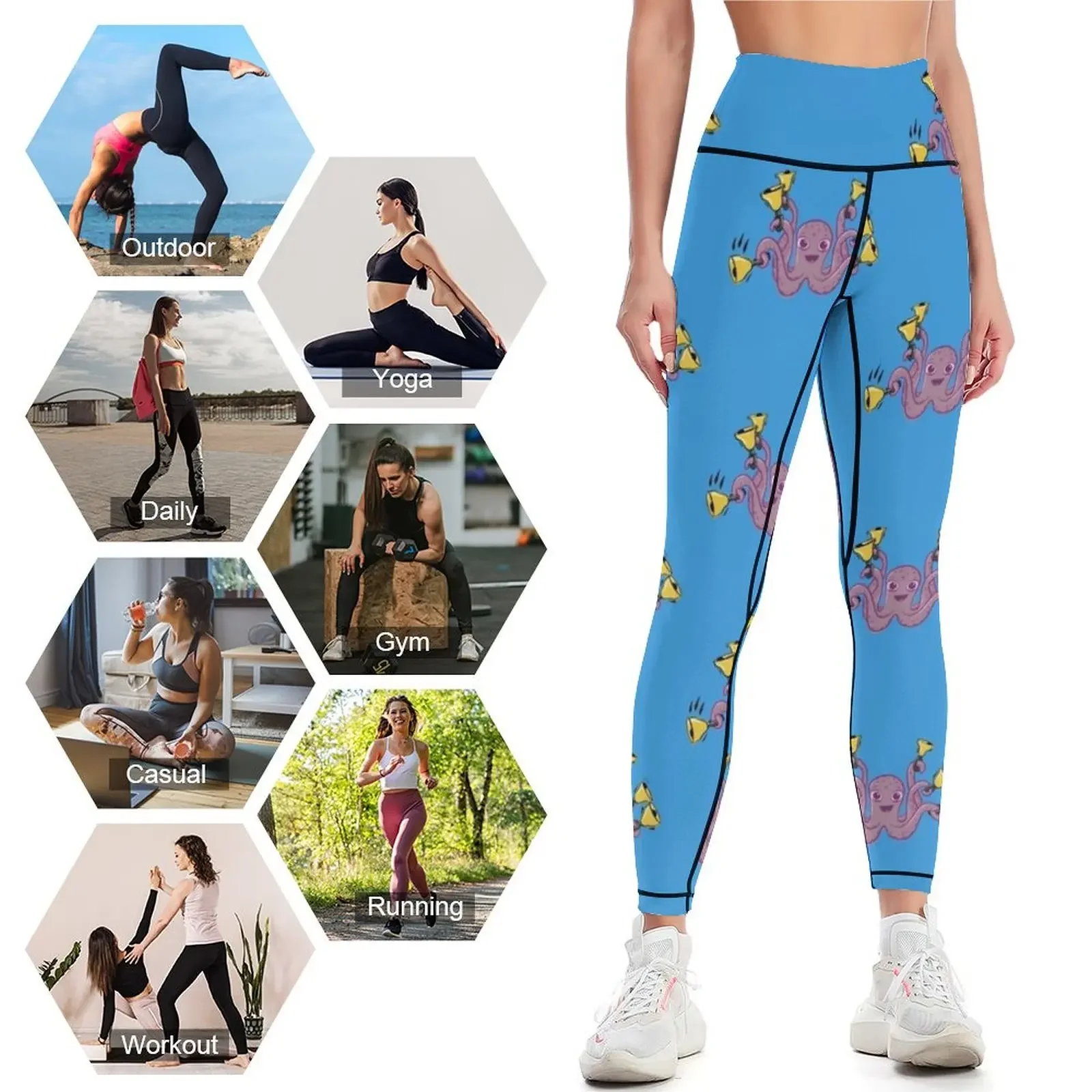 Pulpo Ringing Handbells Leggings de dibujos animados mujer deportiva ropa de gimnasio fitness pantalones de mujer pantalones de mujer Leggings de mujer