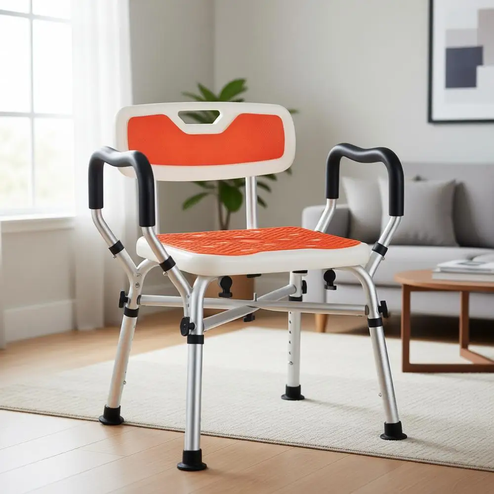 

Heavy Duty Shower Chair with Padded Seat, Arms, Back, and 6 Adjustable Levels for Elderly and Disabled