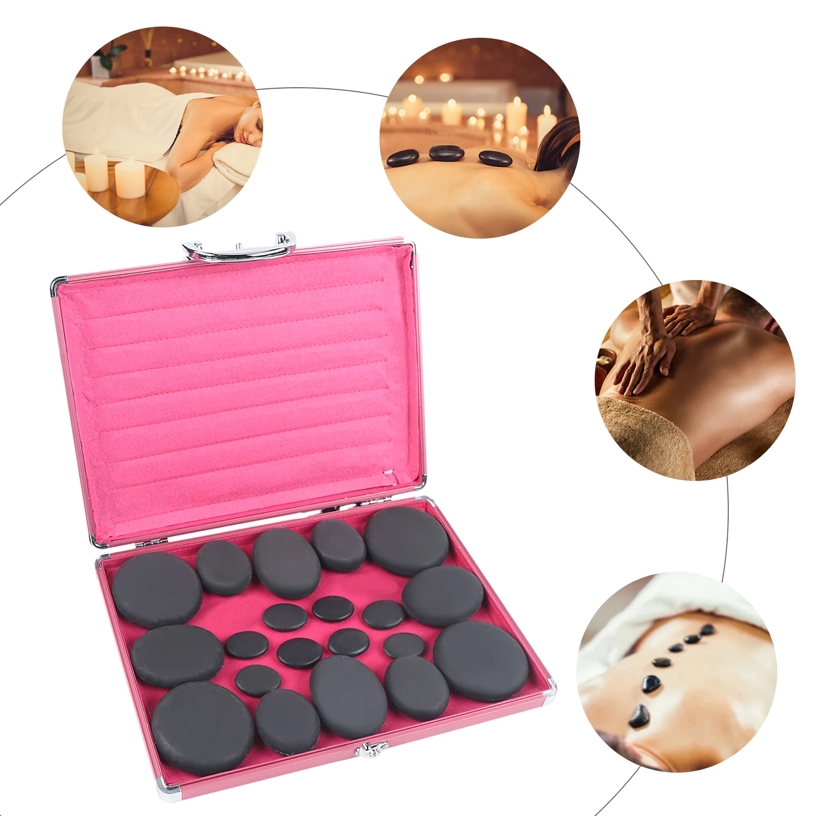 20pcs Tuina Hot Stone Massage Set Heater Box Relieves Stress And Back Pain Health Lava Basalt Circular Massage Tool Health Stone