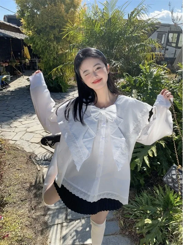 

Женская свободная повседневная рубашка большого размера с длинным рукавом, двойным воротником и узлом, весенний модный топ, удобный и дышащий