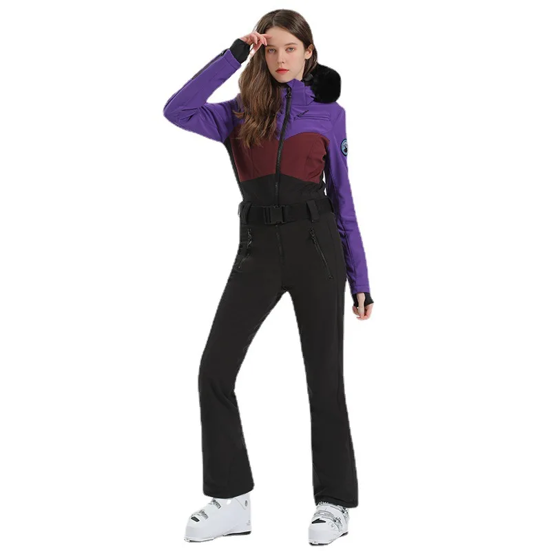 One Piece Thermal Jumpsuit for Women, Windproof, Waterproof, Thicken, Snowboard Suit, Zipper Pocket, Outdoor Sport Wear