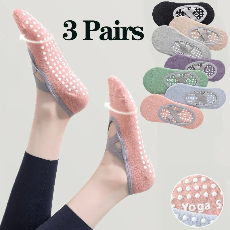 

1/ 3Pair Professional Women Yoga Sock Silicone Anti-slip Ballet Pilates Socks Women Backless Breathable Bandage Yoga Sport Socks