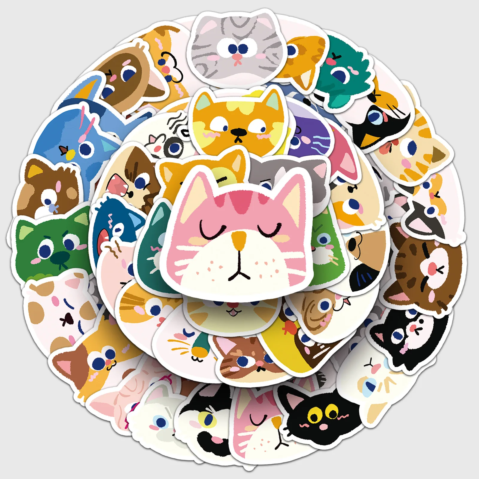 

50 Original Cat Head Graffiti Stickers Cartoon Cute Hand drawn Decoration Phone Cases Water Cups Hand Account Creative Stickers