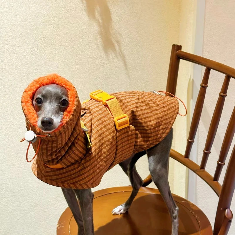

Winter Super-thick Whippet Orange Greyhound Waterproof Easy To Take Off Cotton Adjustable Fleece Jacket Quilted Turtle Collar