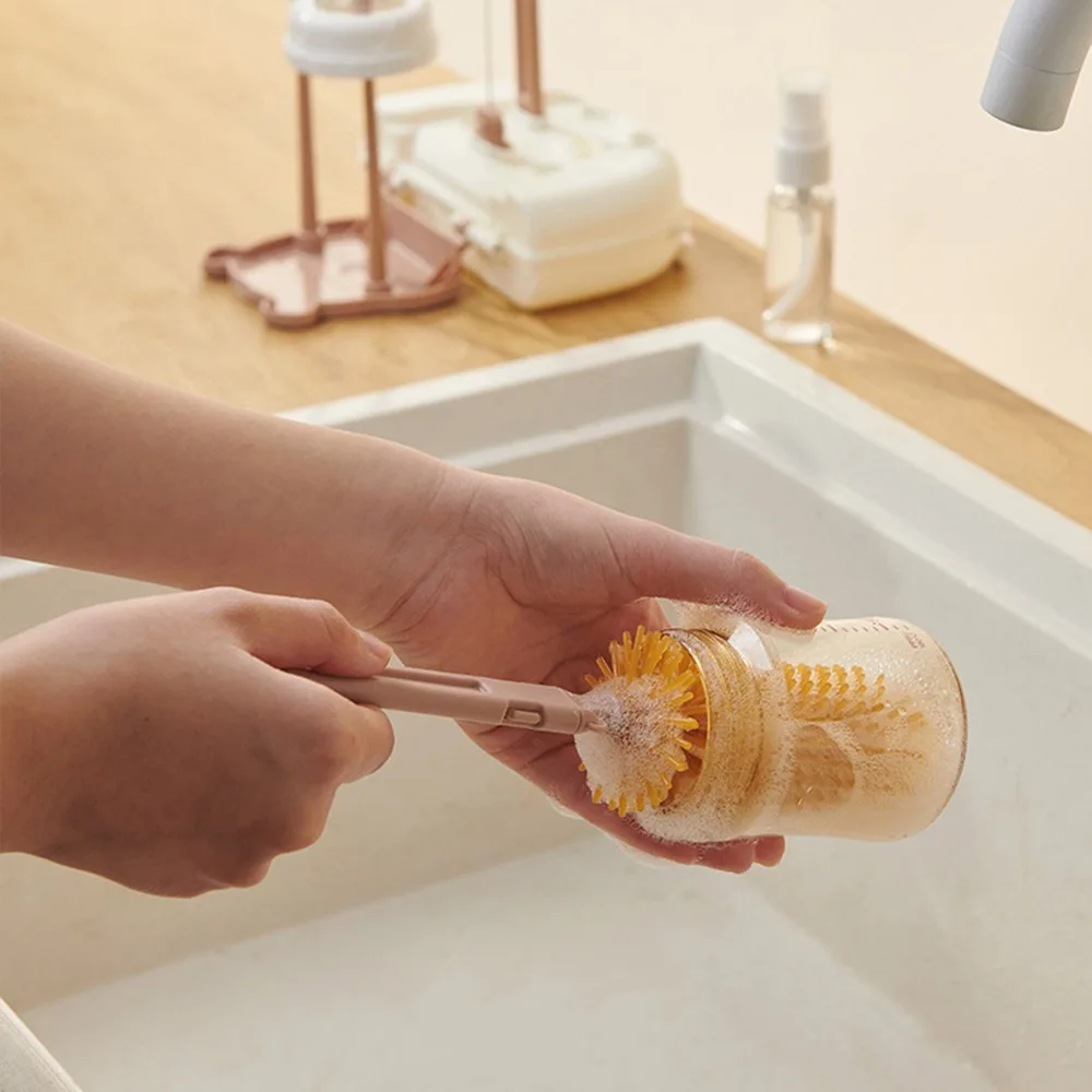 Multifunctional Bottle Cleaning Brush Set Bear 8 in 1 Glass Cup Washing Brush Lion Storage Drain Rack Baby Bottle Brush Kit