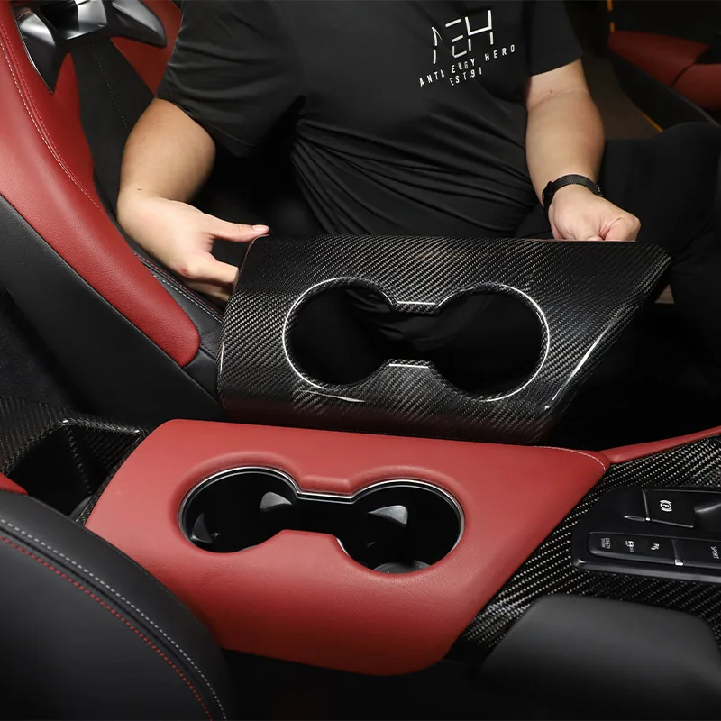 For Toyota GR Supra MK5 A90 2019-2022 Real Carbon Fiber car center control Armrest Box Water Cup Frame Cover Sticker Accessories