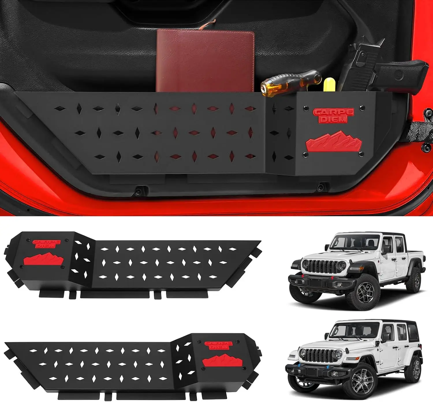 

Metal Front Door Pocket Storage Box for Jeep Wrangler JL JLU 4xe 2018-2025 & Jeep Gladiator JT 2020-2025 Accessories Interior Do