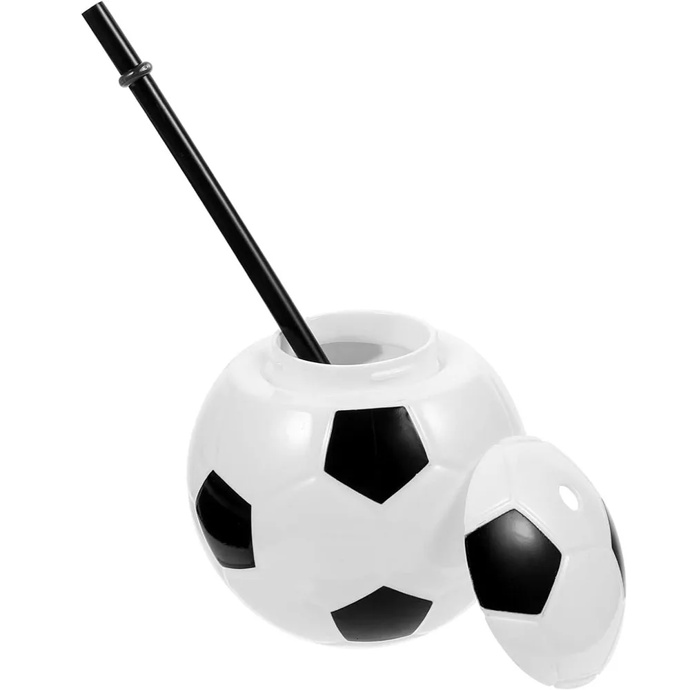 1/2/3/4 Packungen Fußball-Thema, Fußball-förmige Tassen, wiederverwendbare Basketball-Flasche mit Deckel und Strohhalm, Zubehör für Freunde, Partys – Detail 3