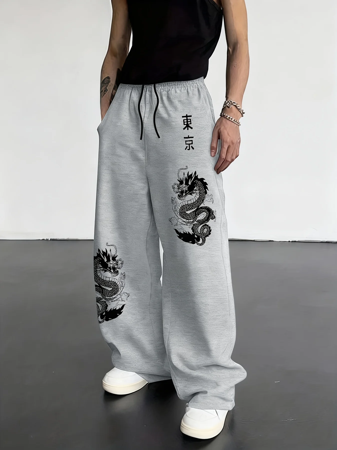 

Мужские классические универсальные брюки с принтом дракона, эластичным поясом, модные, удобные, свободного кроя, в уличном стиле, повседневные, размеры S-2XL