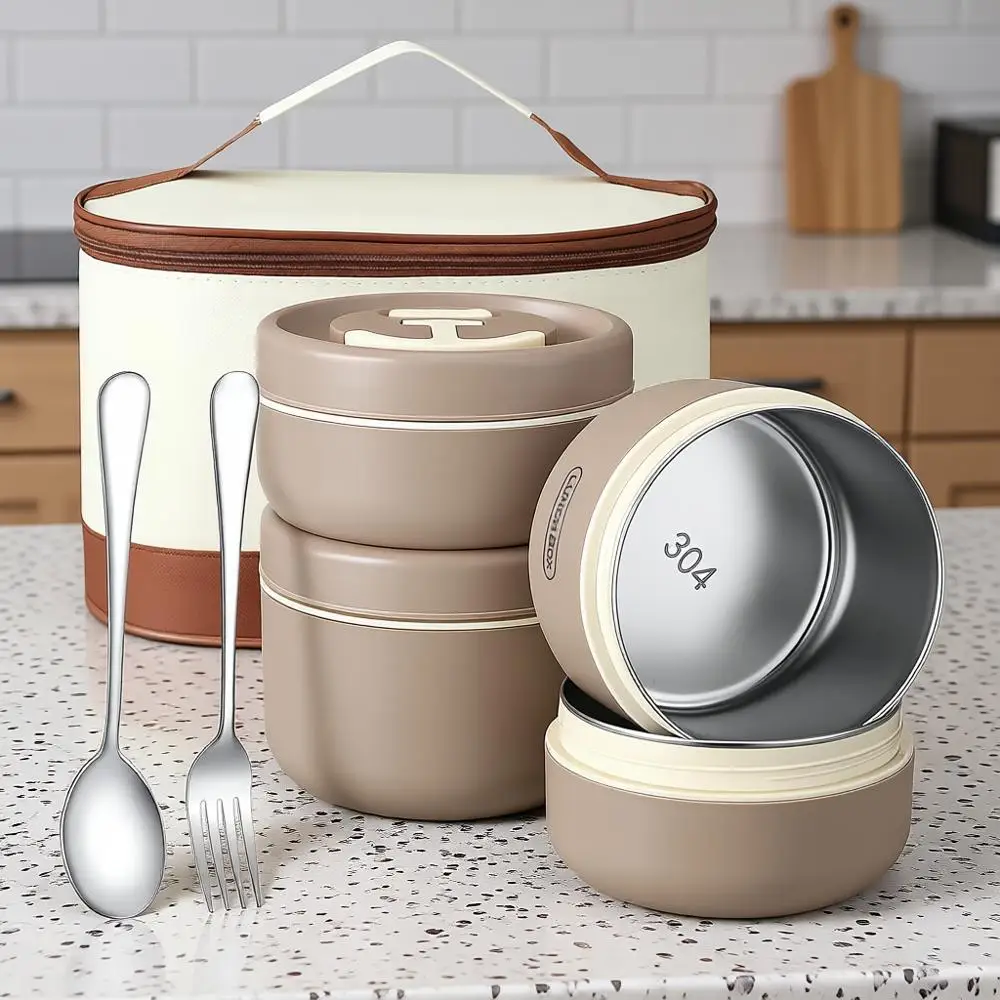 

Термоизолированный ланч-бокс из нержавеющей стали, круглый, штабелируемый, герметичный, для взрослых мужчин и женщин