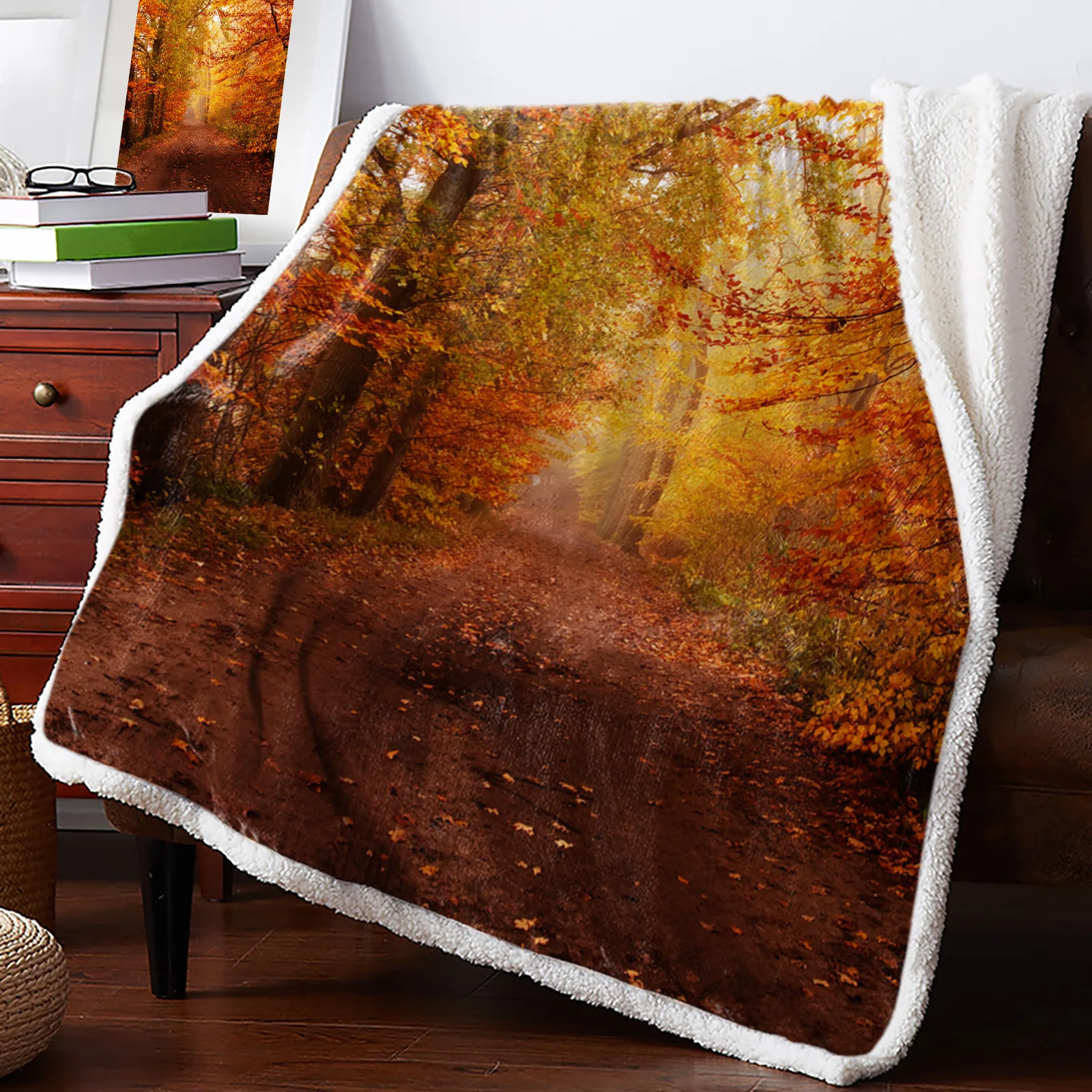 

Maple Leaves Deciduous Forest Winter Warm Cashmere Blanket for Bed Wool Throw Blankets for Office Bedspread