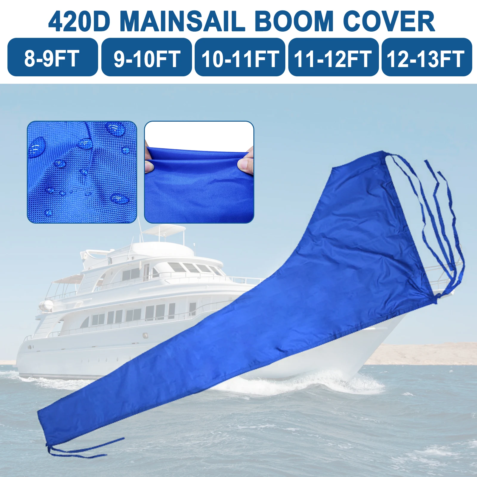 

420D Mainsail Boom Cover Boat Cover Anti UV Sunshade Dustproof Boom Sail Cover Waterproof 8-9ft 9-10ft 10-11ft 11-12ft 12-13ft