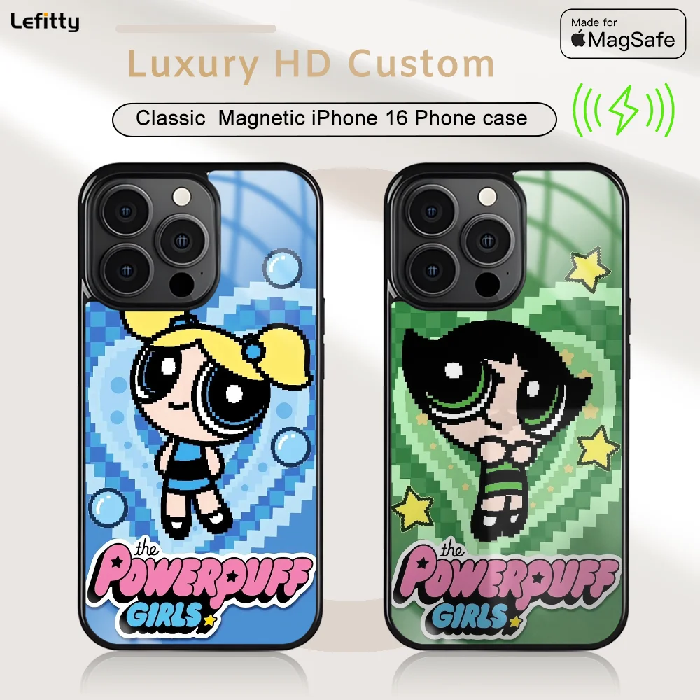 

The P-Powerpuff Girls Phone Case For iPhone 16 15 14 13 12 11 Pro Max Plus Mini Magnetic Magsafe Wireless Charging Cover