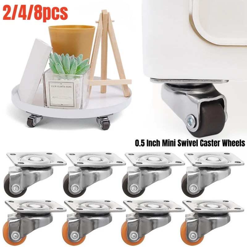 Rodízio pequeno universal de 2 a 8 peças, mini rodízio de roda linear de 1/2 polegadas, 360 °   Rolos de rodízios de placa giratória, pequena polia de perfil baixo