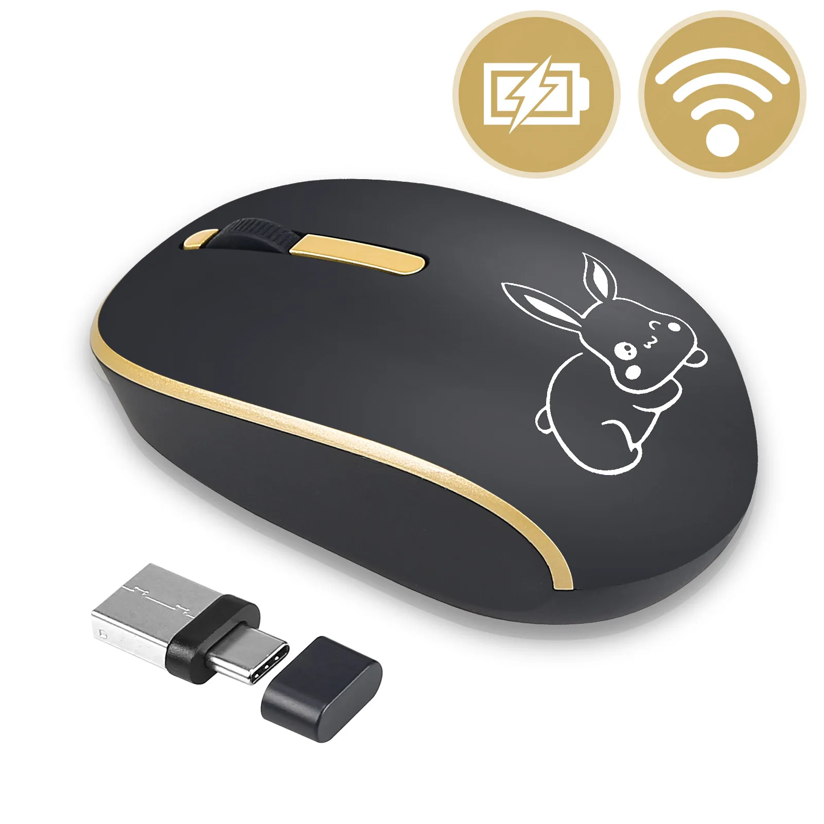 Dual Port (Type-C/USB) Silent Wireless Mouse, 2.4G Computer Mouse for Smartphone, Tablet and Laptop, Ergonomic Office and Study