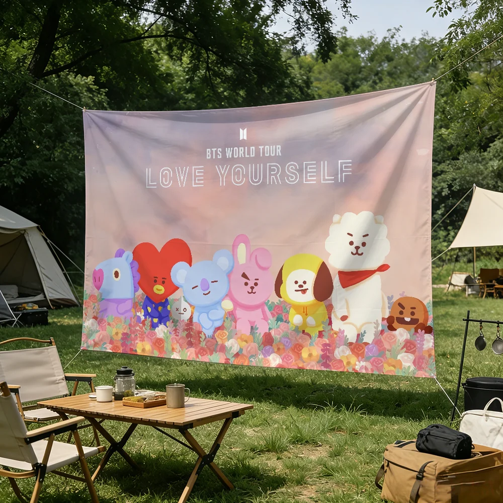 Cartoon-Flagge für Wohnzimmer, Zuhause, Wohnheim, Dekoration, Wand, Outdoor, Camping, Party, B-BT21S-S, niedliches Banner, Geschenke – Detail 6