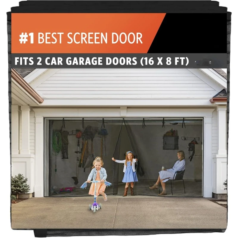 Garage Screen Doors for 2 Car Garage - Fits Double Garage Doors up to 16 Feet Wide x 8 Feet Tall MAX- Pet & Kid Friendly