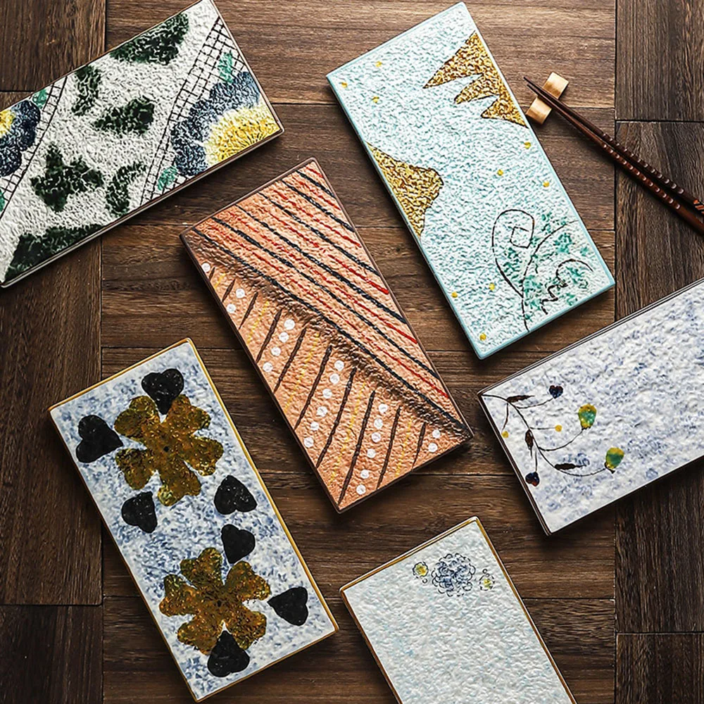 Rectangle Ceramic Plate Japanese Sushi Plate Creative Hand-drawn Pattern Platter Snack Appetizer Serving Dish Tableware 2026