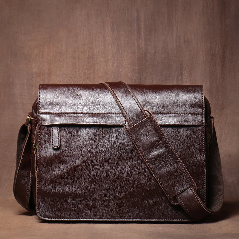 GURO Men\'s High Quality Shoulder Bag Genuine Leather Flap Messenger Bag Luxury Brand Crossbody Business Briefcase For 13″ Laptop