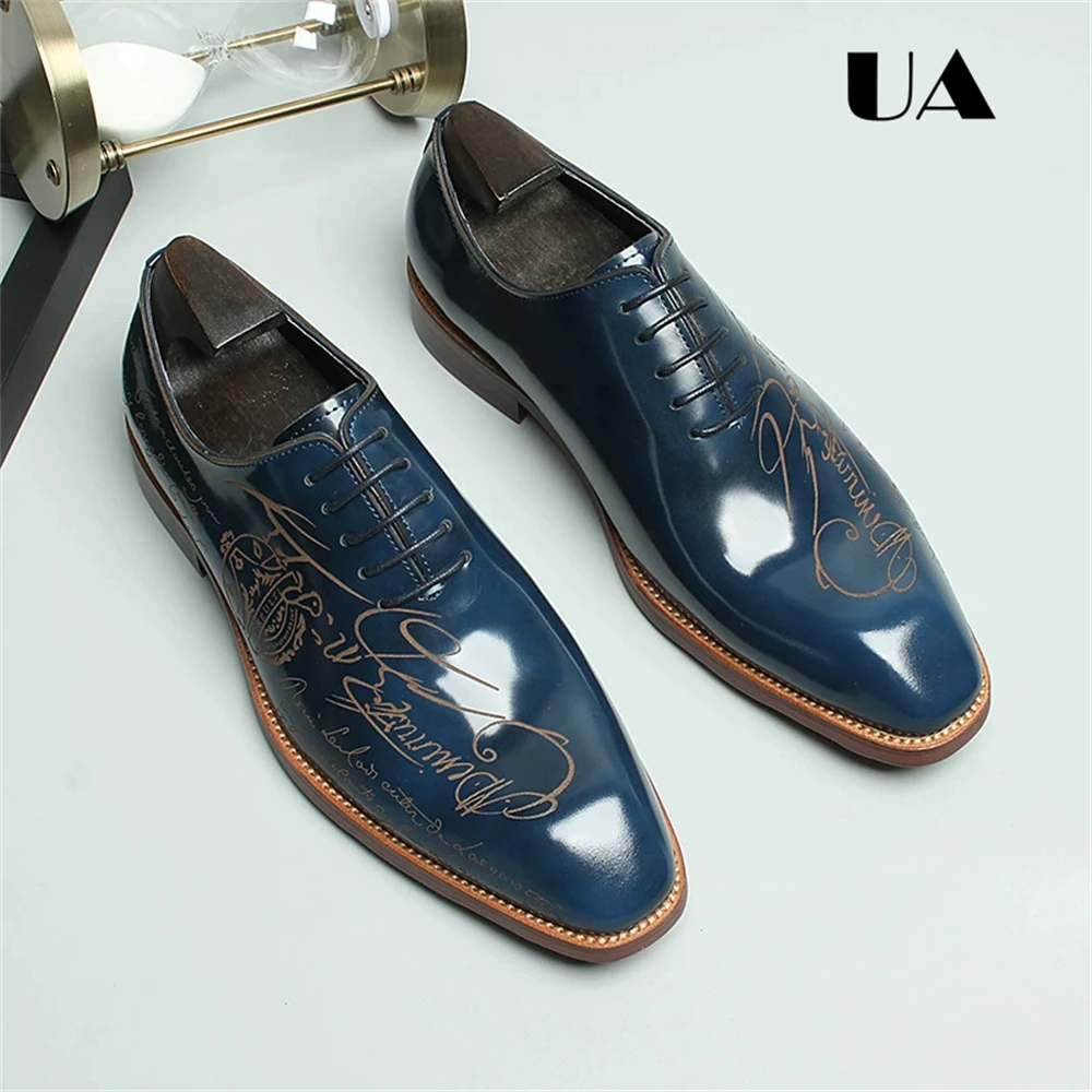 Fashionable Gentleman's Shoes for Suit Formal Occasion Costume Shoes Square Head Letter Carved Men's Business Leather Shoes