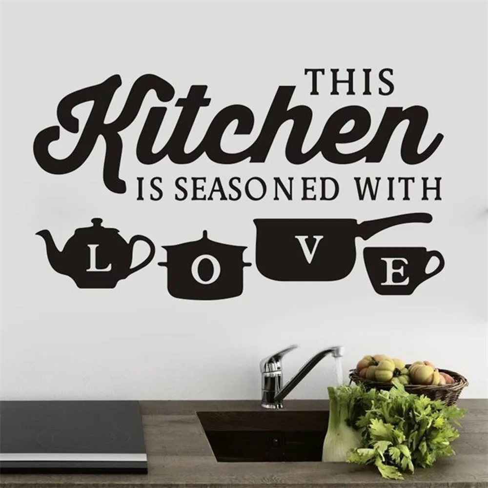 Simple Removable Wall Sticker Kitchen Love Sticker Dining Room Decoration Wall Art Waterproof Beautifying Non-toxic Odorless